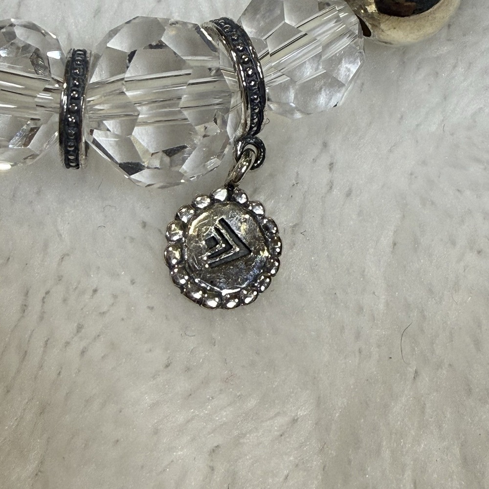 Silpada Sterling Silver Clear Crystal Beaded Stretch Bracelet Signed - Picture 3 of 5